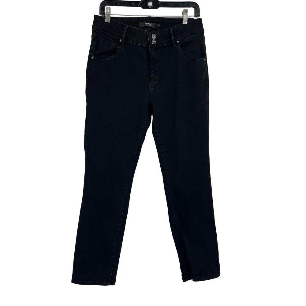 Hudson Los Angeles Womens Black Slim Straight Flap Pocket Jeans‎ Size 10 1811754